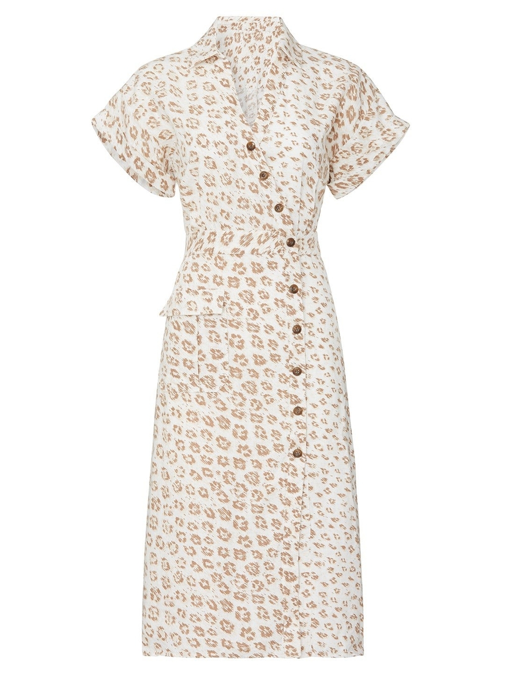 Joie Coady Porcelain Leopard Print Linen 50s Inspired Button Front Dress Size S